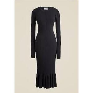 New! J.Crew Super-Stretch Ruffle Knit Ribbed Sweater-Dress Black Sz S #573
